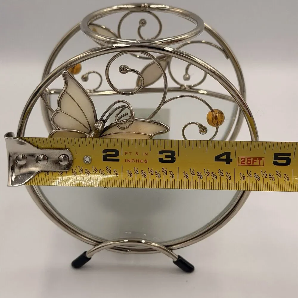 Vintage Butterfly Stained Glass Tealight Candle Holder Votive Metal Decor 5